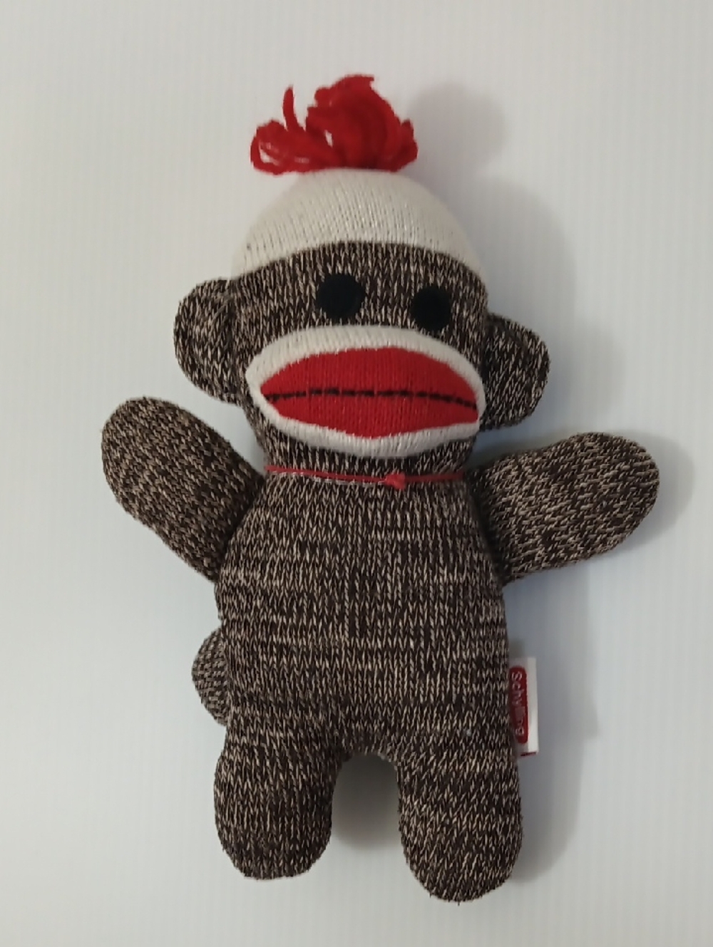 Classic Brown Sock Monkey Plush with Red Accents